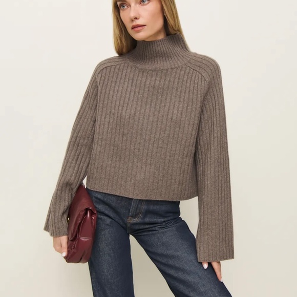 Reformation Grey Cashmere Cropped Turtleneck Sweater - Picture 6 of 6